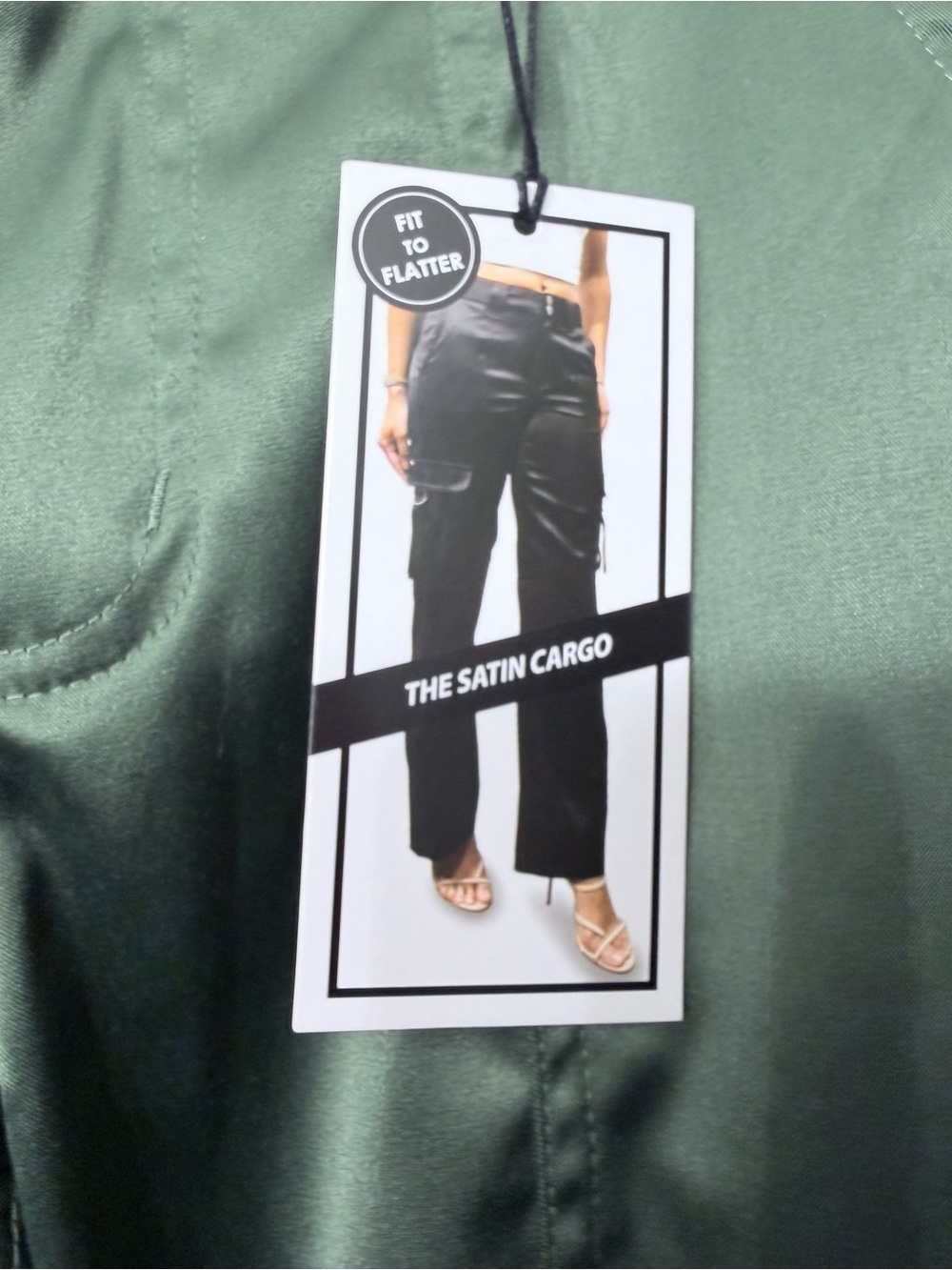 love, Fire Satin Cargo Pants in Olive Green